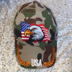 Camouflage Embroidered USA Baseball Hat with Flags and Eagle. Never Worn